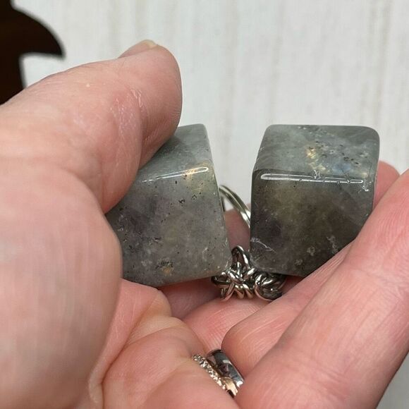 Labradorite cube keychain key ring flash 1” pendant chain NEW hand crafted - Picture 6 of 8